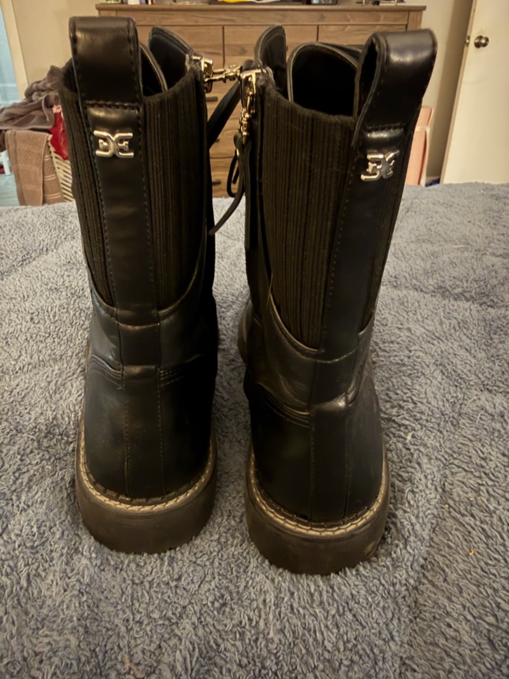 Sam Edelman Black Leather Lace-Up Combat Boots - Picture 2 of 4